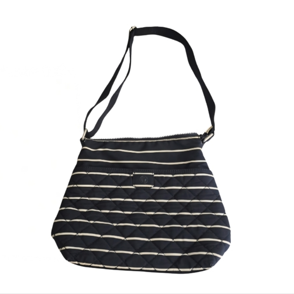 Talbots Crossbody Bag Navy + White Striped Nylon Quilted Medium Purse